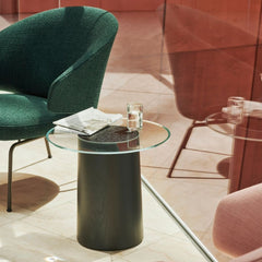 Fritz Hansen Stub Side Table by Mette Schelde in lobby with Let Lounge Chair by Sebastian Herkner