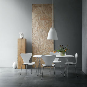 Fritz Hansen Super Elliptical Table in Room with Caravaggio Pendant and Series 7 Chairs