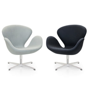 Fritz Hansen Swan Chairs in Light Grey Wool and Black Ultrasuede