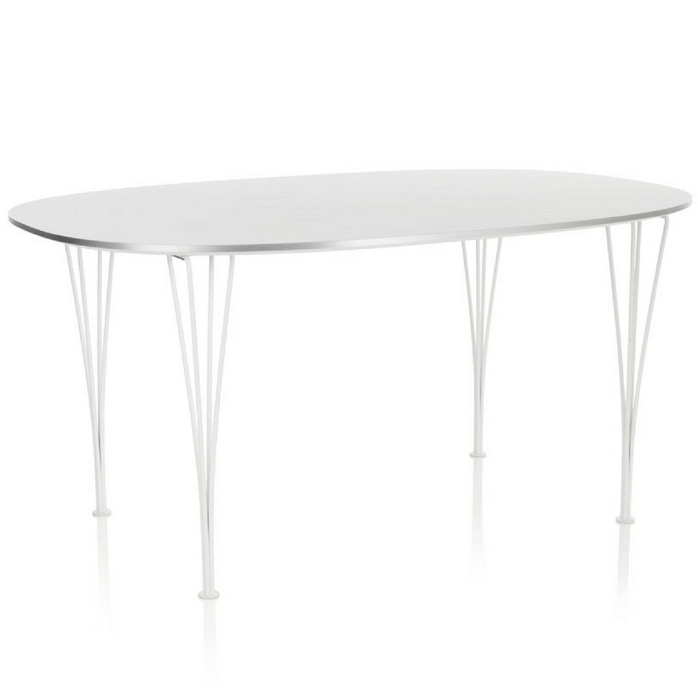 Fritz Hansen Table Series white super elliptical dining table with white legs Piet Hein Bruno Matthson Arne Jacobsen