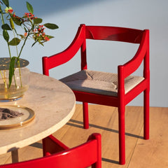 Fritz Hansen Carimate Chairs by Vico Magistretti Red Lacquer in Dining Room