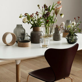 Fritz Hansen Vases with Analog Table and Limited Edition Series 7 Chair in Merlot