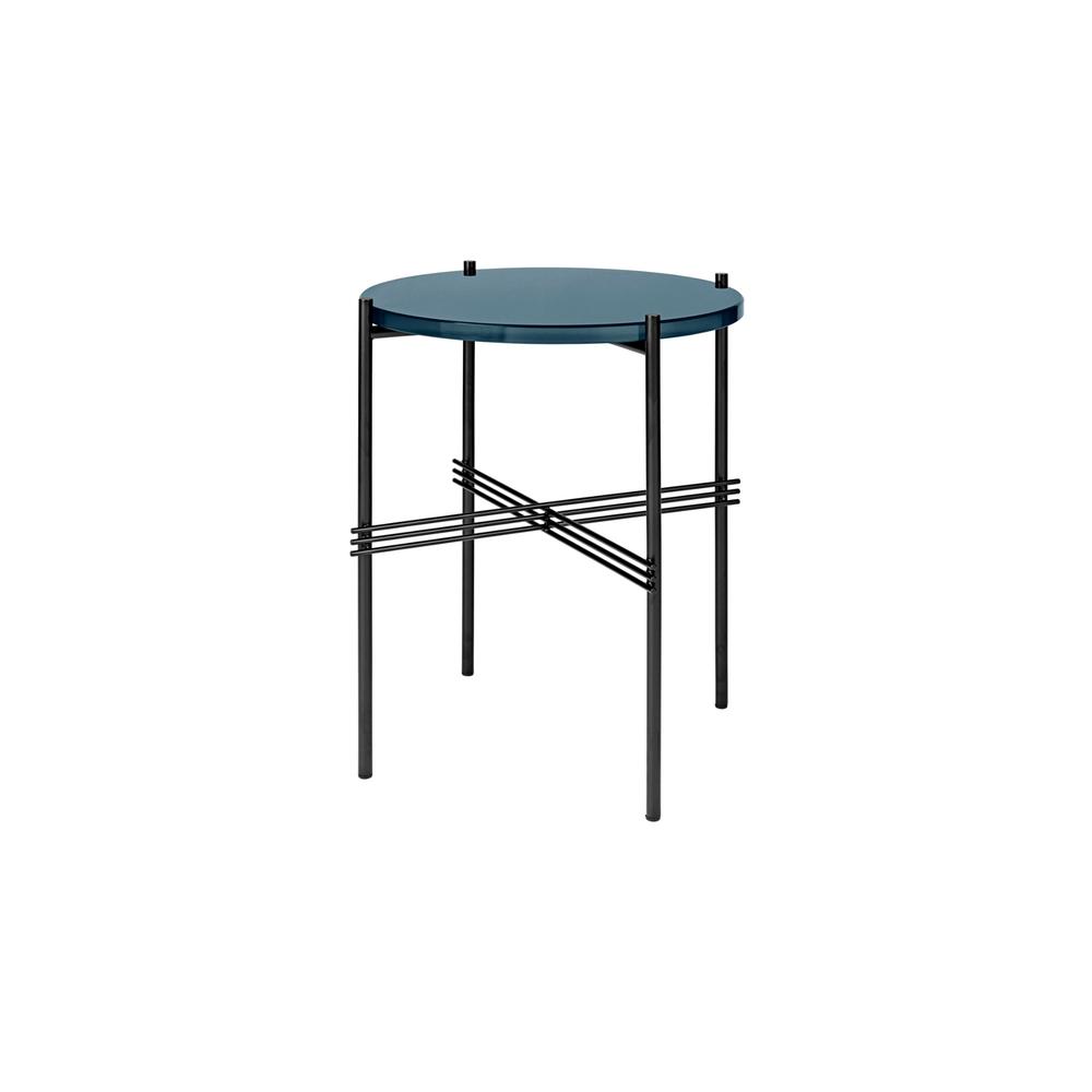 GUBI TS40 Side Table in Blue Grey Glass with Black Frame