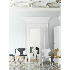 Grand Prix Chairs with Wood Legs in Room with Tiled Floor Arne Jacobsen Fritz Hansen