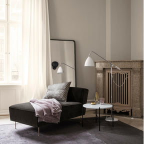 Greta M. Grossman Modern Line Chaise Lounge Sofa with Bestlight Floor Lamp, TS Table, and Adnet Rectangulaire Mirror by GUBI