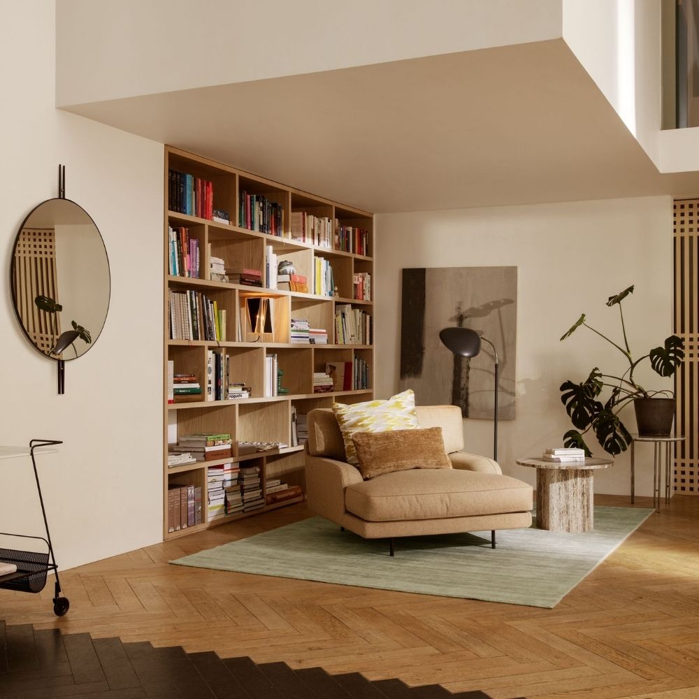 GUBI IOI Mirror by Gam Fratesi in Living Room with Flaneur Chaise