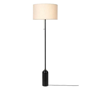 GUBI Gravity Floor Lamp Black Steel Base Canvas Shade by Space Copenhagen Light ON