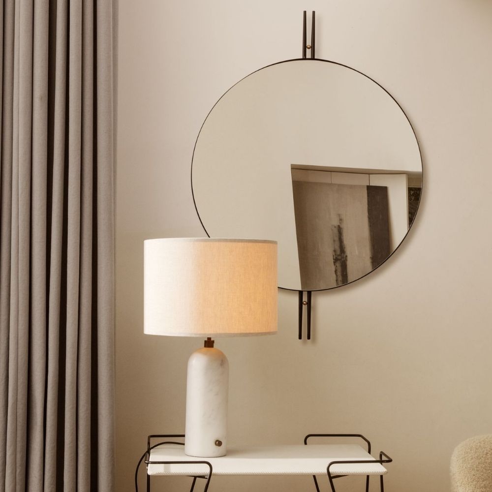 GUBI IOI Mirror by Gam Fratesi with Gravity Table Lamp