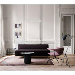 GUBI Modern Line Sofa by Greta Grossman in Room with Masculo Chair and Grasshopper Lamp