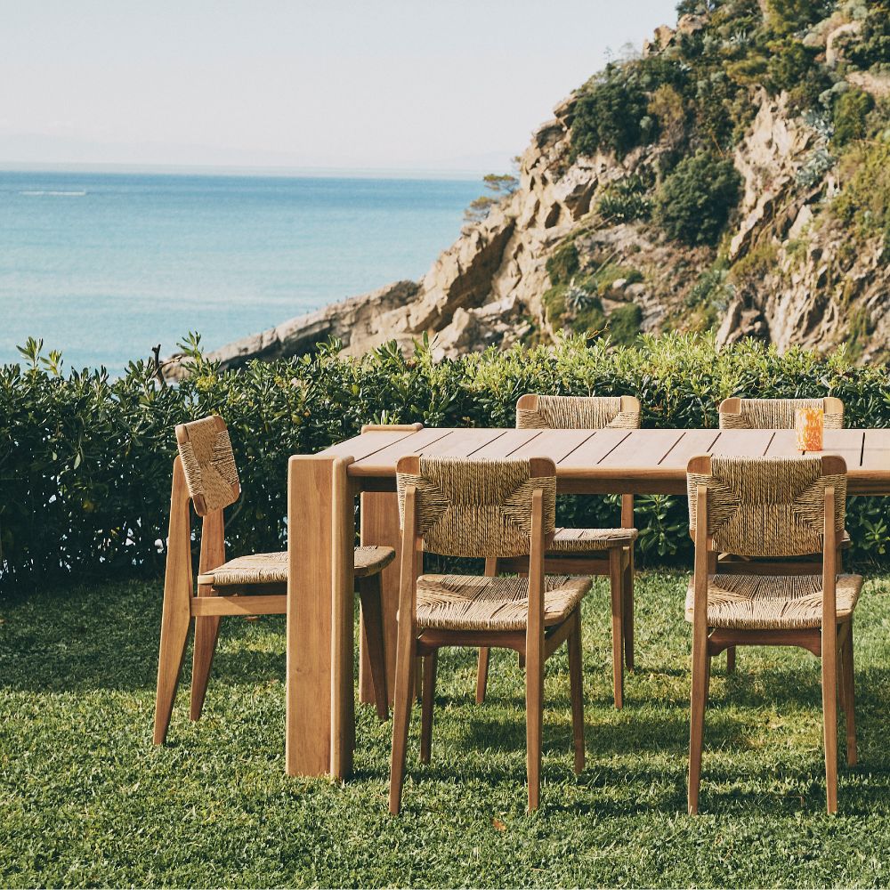GUBI Outdoor C-Chairs by Marcel Gascoin with Atmosfera Dining Table by GUBI