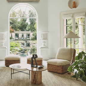 GUBI Paavo Tynell 9602 Floor Lamp Canvas and Brass with Gabriella Crespi Bohemian Lounge Chair