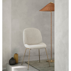 GUBI Paavo Tynell 9602 Floor Lamp Wicker Willow and Brass with Beetle Dining Chair Gam Fratesi Edit