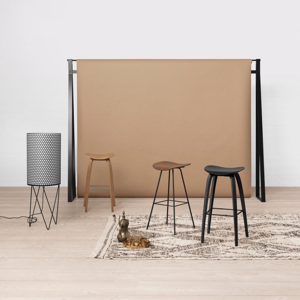 GUBI PD2 Floor Lamp by Barba Corsini styled with Counter Stools
