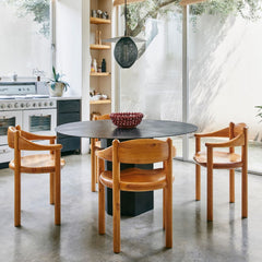 GUBI Satellite Pendant in Kitchen with Daumiller Arm Chairs and Epic Dining Table in Steel
