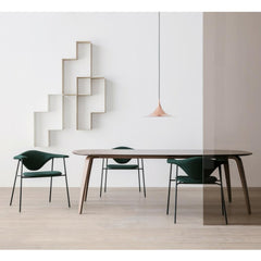 Gubi Copper Semi Pendant in Room with Masculo Chairs