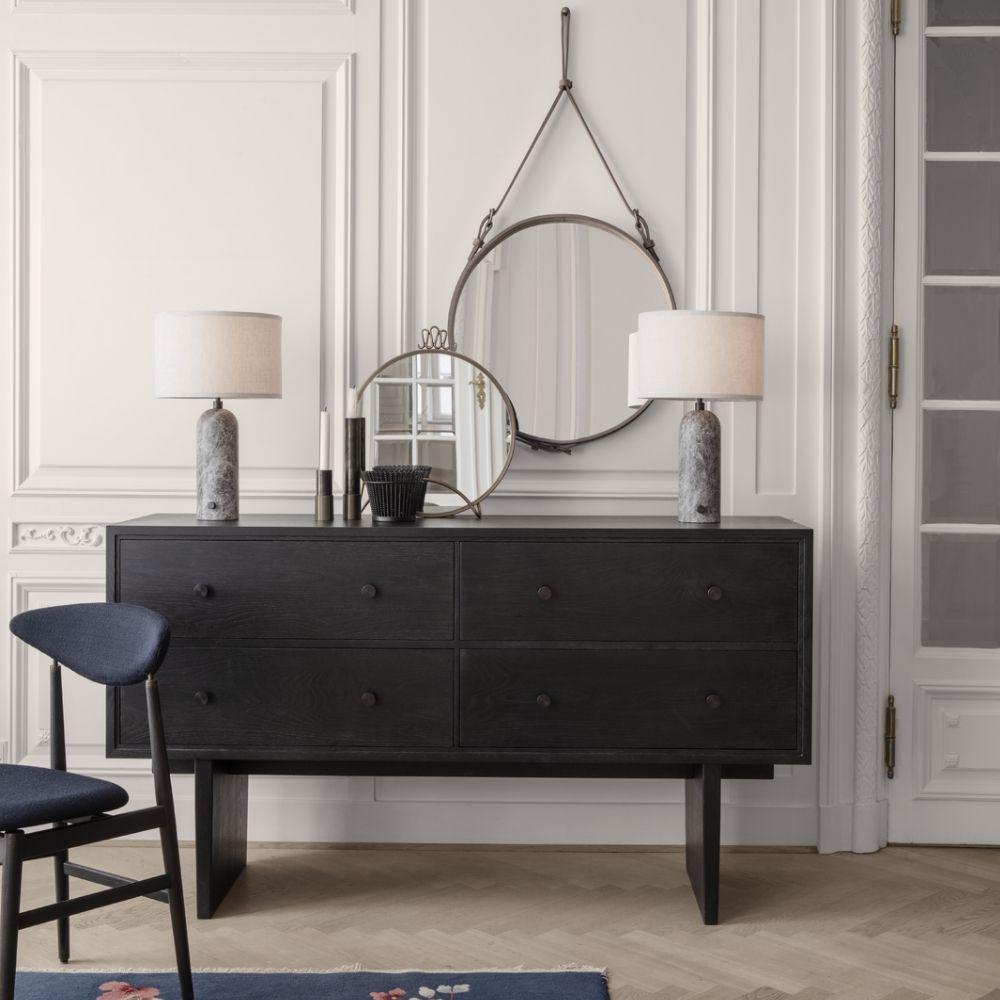 GUBI Gravity Table Lamps by Space Copenhagen in room with Gent Sideboard and Adnet Mirrors