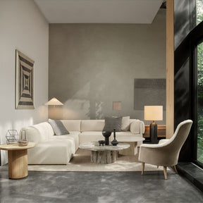 GUBI Wonder Sofa by Space Copenhagen in living room with Adamo Lounge Chair
