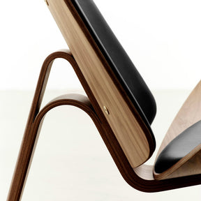 Hans Wegner Shell Chair CH07 Black Leather Oak Side Detail Carl Hansen & Son