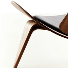 Hans Wegner Shell Chair CH07 Black Leather Walnut Side Detail Carl Hansen & Son
