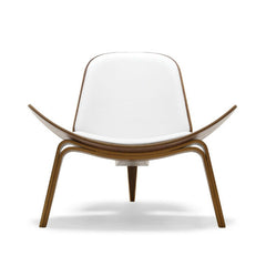 Wegner Shell Chair White Leather and Walnut