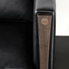 Hans Wegner CH162 Loveseat Armrest Closeup with Black SIF Leather by Carl Hansen & Søn