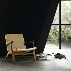 Hans Wegner CH25 Longe Chair Smoked Oak with Natural Paper Cord In Room Carl Hansen & Son