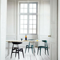 Hans Wegner CH33 Chairs in room with CH318 Dining Table Carl Hansen and Son