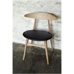 Wegner CH33 Chair Oak with Black Leather Seat on Wall in Room Carl Hansen & Son