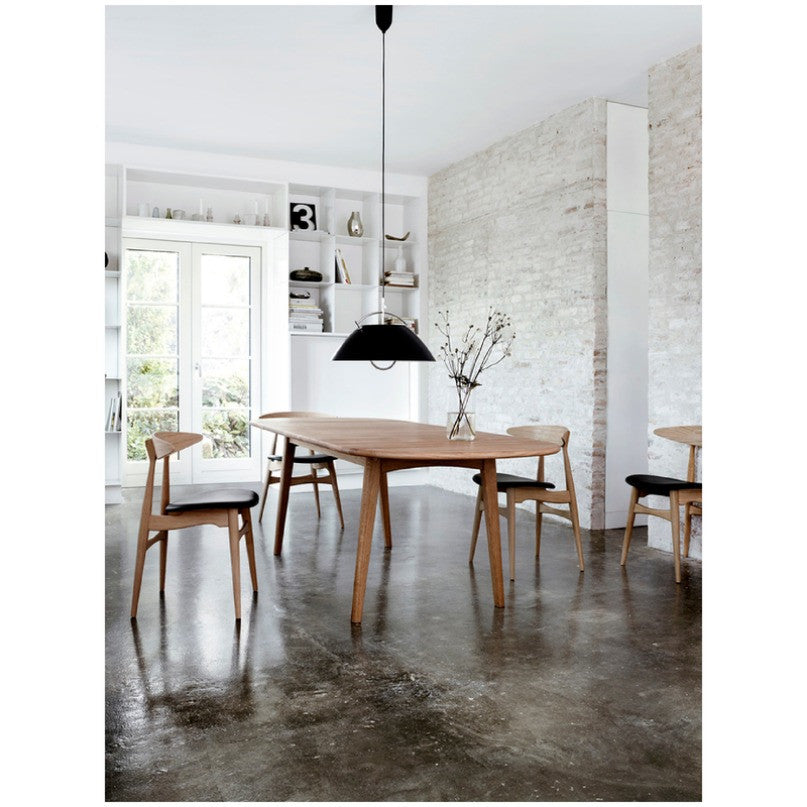 Wegner CH33 Chairs Oak with Black Leather Seats in Dining Room Carl Hansen & Son