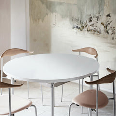 Hans Wegner CH388 Dining Table White with CH88 Chairs in Room with Mural Carl Hansen & Son
