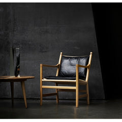 Hans Wegner CH44 Chair Oak Black Leather Cushion in Situ Carl Hansen and Son