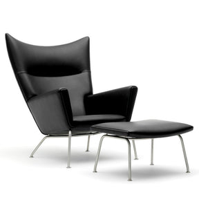 Hans Wegner CH445 Black Thor Leather with Ottoman Carl Hansen and Son