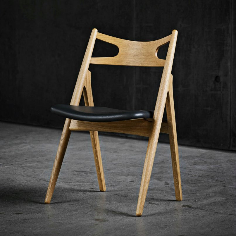 Hans Wegner CH29 Sawbuck Dining Chair Oak with Black Leather Seat