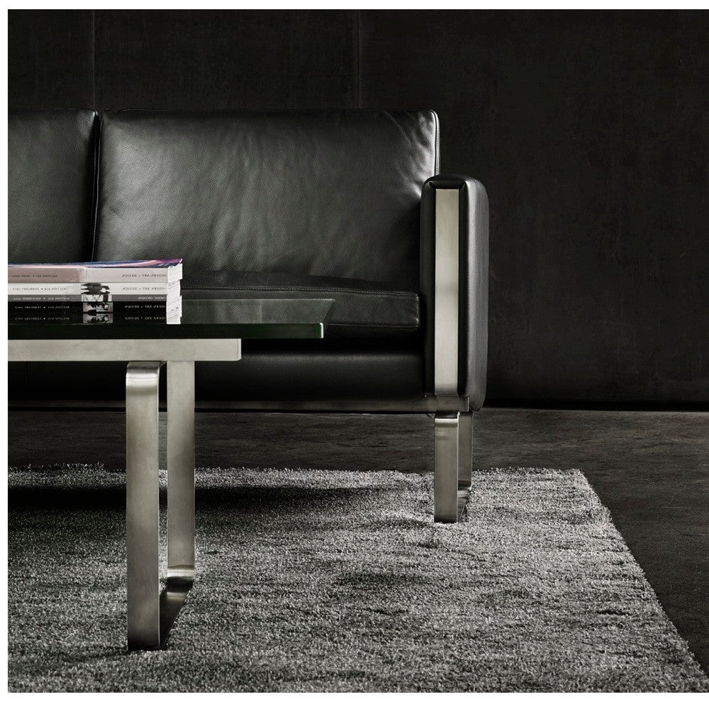 Hans Wegner CH103 Sofa Black Leather Closeup with Coffee Table in Room Carl Hansen & Son