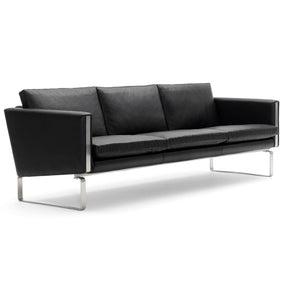 Hans Wegner CH103 Sofa Black Leather Front Angled Carl Hansen & Son