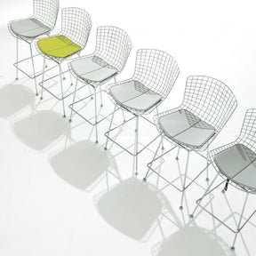 Harry Bertoia Barstools Chrome Green Grey Cushions Knoll