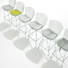 Harry Bertoia Barstools Chrome Green Grey Cushions Knoll