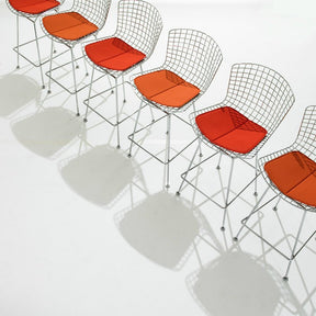 Harry Bertoia Barstools Chrome Red Orange Cushions Knoll