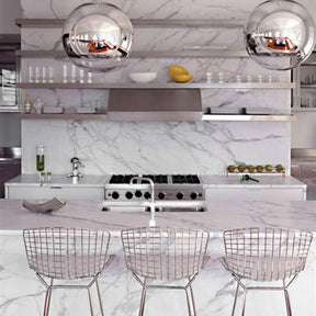 Harry Bertoia Counterstools Chrome Carrara Marble Kitchen Knoll