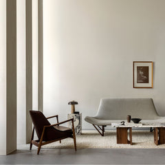 Icons by Menu Pagode Sofa by Tove & Edvard Kindt-Larsen with Elizabeth Lounge Chair, Plinth Tall, and Androgyne Lounge Table