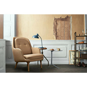 Jaime Hayon Fri Chair Sand Brown with Kaiser Idell Tilt Table Lamp and Kasper Salto Little Friend Fritz Hansen