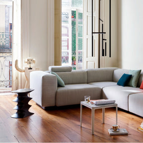 Jasper Morrison Plate Table with Carrara Marble Top and Soft Modular Sofa with Hocker Stool from Vitra