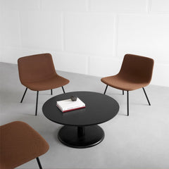 35" Diameter Black Lacquered Oak Pon Coffee Table by Jasper Morrison with Spin Chairs for Fredericia