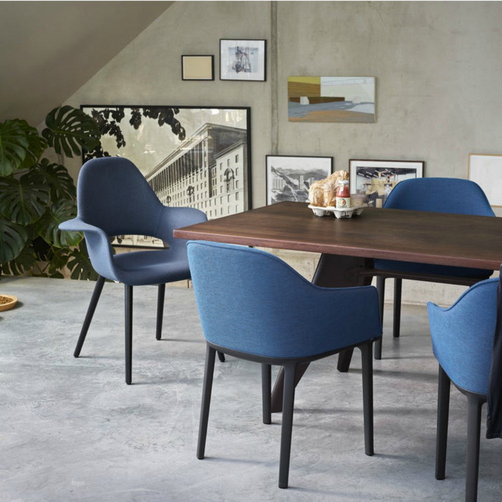 Jean Prouve EM Table Smoked Oak Top Softsell and Eames Chairs Conference Vitra