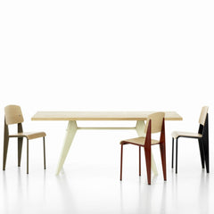 Jean Prouve EM Table Natural Oak Top Ecru Base with Standard Chairs Vitra