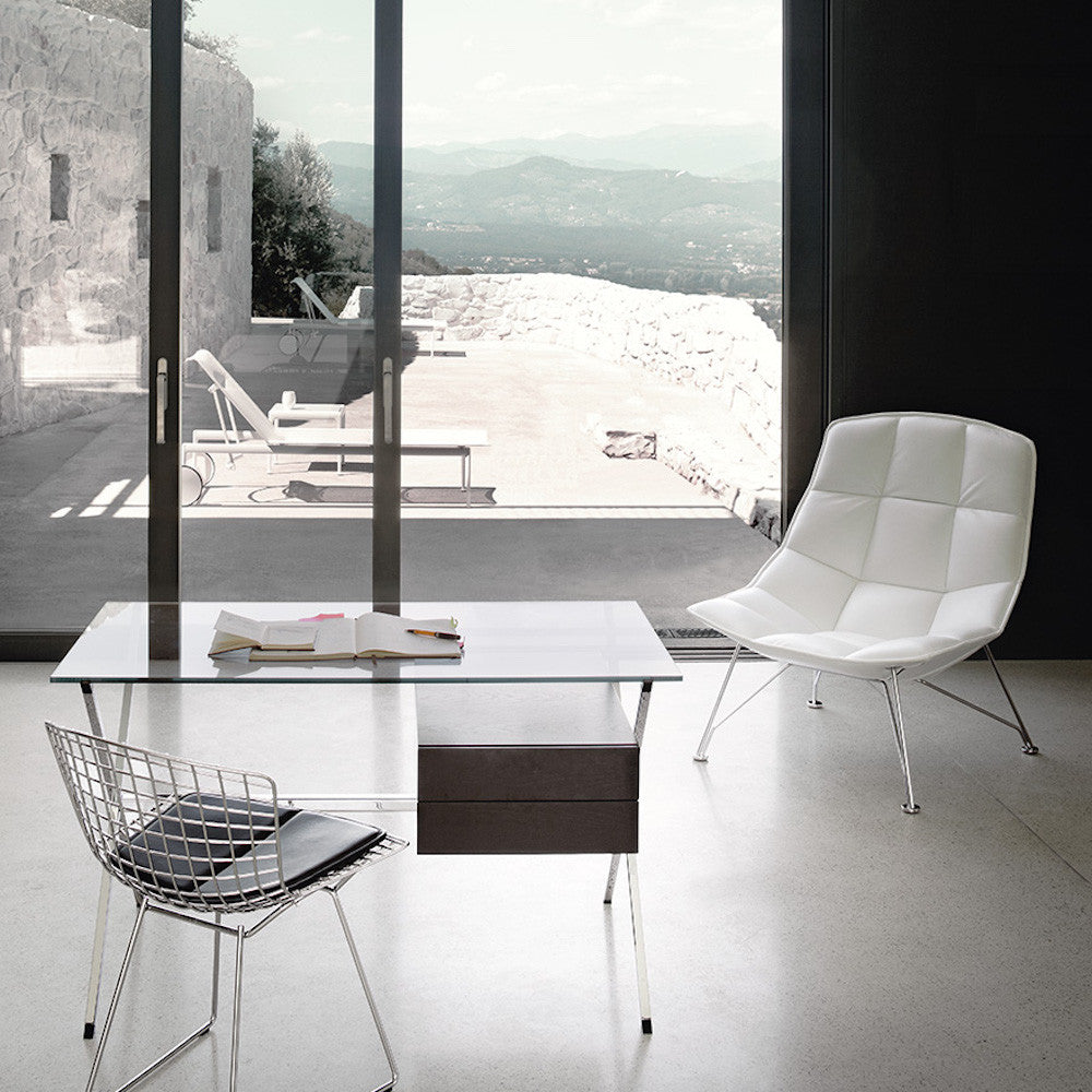 Jehs + Laub Lounge Chair in White Leather with Bertoia Side Chair Albini Desk and Richard Schultz Chaise Lounge for Knoll