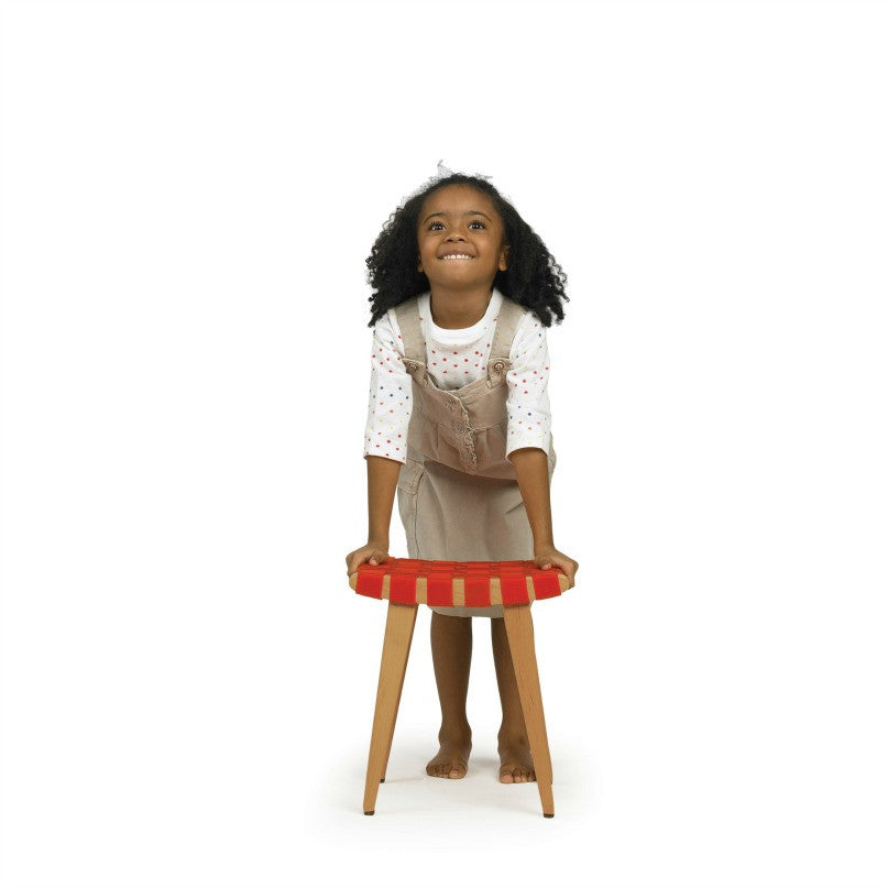 Jens Risom Child's Stool Red with Little Girl Smiling Knoll