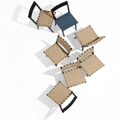 Jens Risom Side Chairs Ebonized Walnut Flax Blue Aerial View Knoll