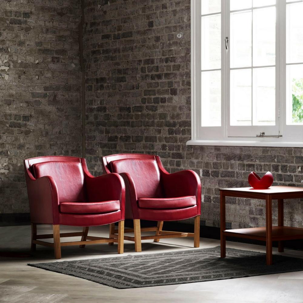 Kaare Klint Mix Chairs by Carl Hansen and Son KK43960 Red Leather in Room