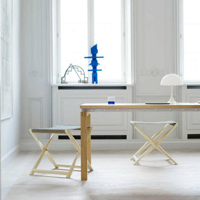 Kaare Klint Propeller Stools in room with Strand and Hvass Straight Dining Table Carl Hansen and Son